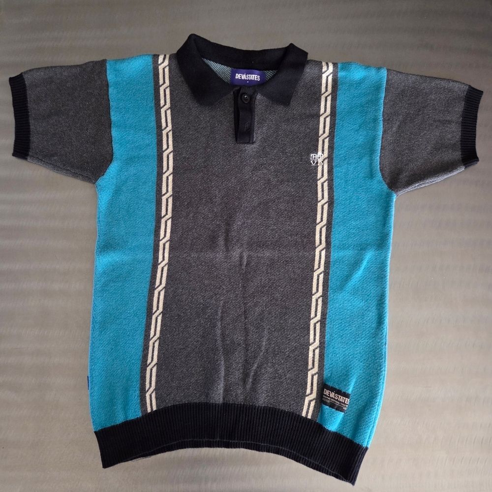 DEVA STATES Archival Chain Jacquard Knit Short Sleeve Polo Shirt Medium